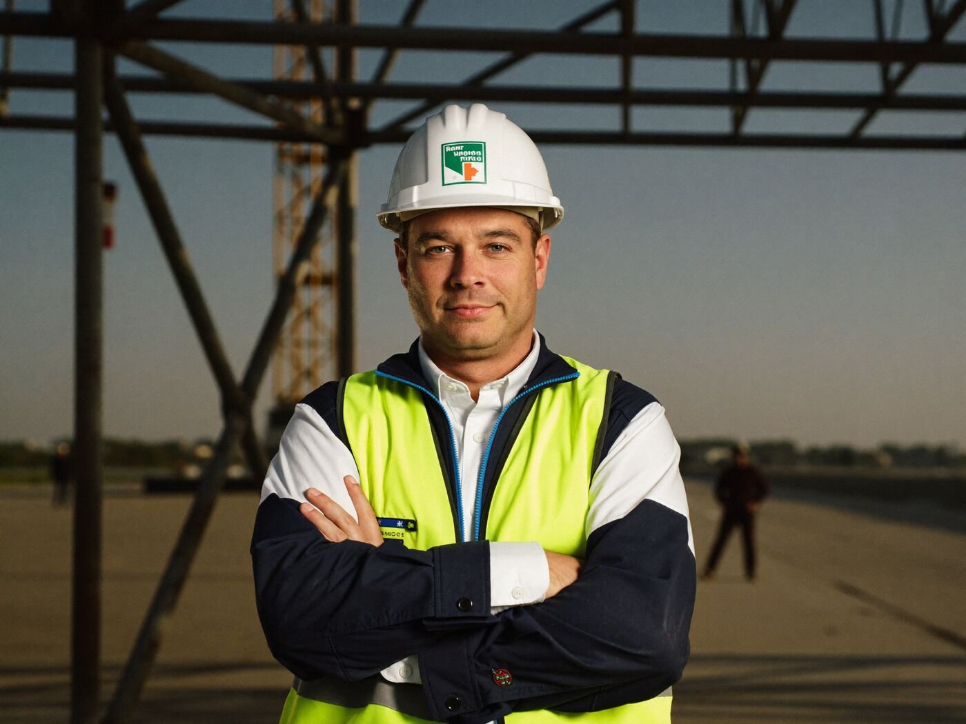 General contractor in a hard hat on a building site